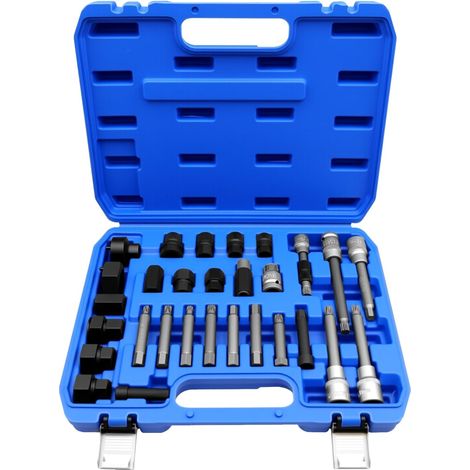 30PCS Kit d’Outil de Retrait de Poulie Alternateur, Kit d’Outillage de Clé à Douille pour Démontage la Courroie d'Alternator, Outil de Dépose Poulie Roue Libre (1/5)