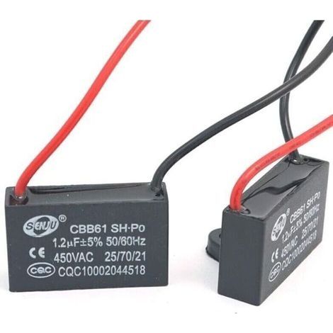 2er-Pack CBB61 1,5 µF 450 V AC 50/60 Hz Kondensatoren – 95 mm Kabellänge – Für Deckenventilatoren und Klimaanlagen – Kondensator 1 (1/2)