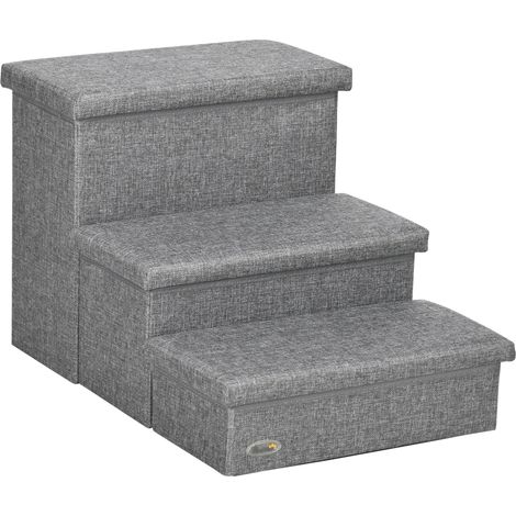 Beyamis 3-stufige Haustiertreppe mit Aufbewahrungsboxen für Bett und Sofa – Grau