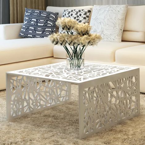 Table basse de salon Bout de canapé Tables d'appoint pour chambre Argentée Design géométrique Aluminium XTT559 (1/5)