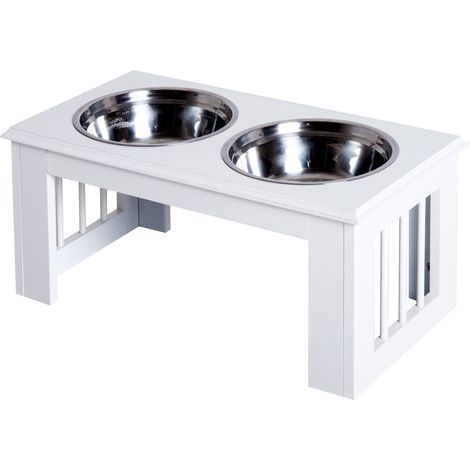 Beyamis Erhöhter Hundenapf mit Ständer, Edelstahl für mittelgroße Hunde, 58 x 31 x 25 cm (L x B x H) – Weiß