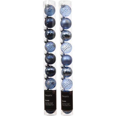 Set 9 palline di natale in vetro decorate D 3 cm toni del blu assortite Peraga Christmas