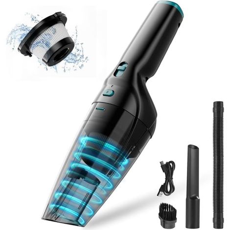 Aspirateur à Main, 9500Pa Puissant aspirateur de Voiture avec Filtre HEPA, Portable Mini Aspirateur Voiture sans Fil pour Maison Voiture Bureau Table (1/3)