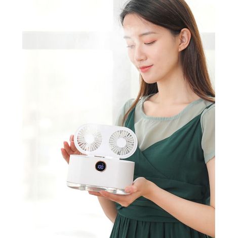 Mini ventilatore da scrivania BDD con nebulizzatore, portatile, con 3 modalità di ventilazione e 2 modalità di nebulizzazione, serbatoio dell'acqua da 400 ml, ideale per casa e ufficio. (1/4)