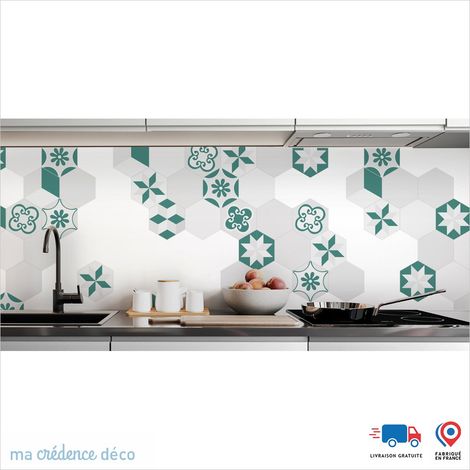 Crédence : Carreaux Ciment Hexagonal 3 - Couleur Vert menthe - Alu composite - 60 - 120 (1/3)