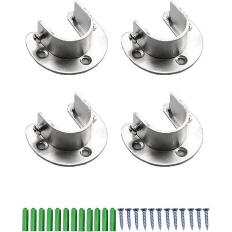 Support de Tringle pour Rideau Supports de Tube de Penderie Acier Inoxydable en Forme U pour Armoire Pilier de Rail Mural Vêtements Soutien pour Penderie Placard (32mm) 5Pcs (1/5)