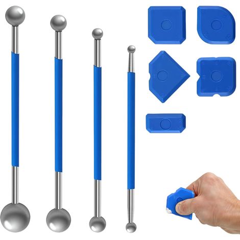 Kit de lissage joints silicone et mastic, outils de finition en plastique et métal, rouleaux billes doubles et embouts souples multi-formes, pour salle de bain cuisine carrelage étanchéité rénova (1/5)