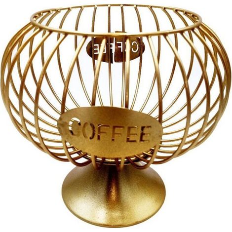 1 Panier de Rangement, Capsules de Café, Métal, Structure Creuse, Or, Cuisine Hôtel (1/4)