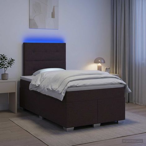 vidaXL Lit boxspring avec matelas Marron foncé 120 x 200 cm Tissu (1/5)