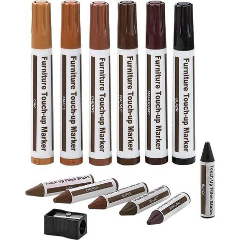 Pack de 13 stylos et bâtons de retouche bois – Répare rayures, taches et imperfections – Idéal pour meubles et parquet en bois dur (1/5)