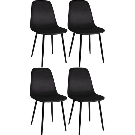 CLP – Lot de 4 chaises de salle à manger Napier – Rembourrage velours noir – Structure métal noir – Charge max 150 kg (1/5)