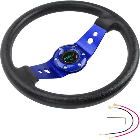 13-inch (320mm) round racing steering wheel for car modification and racing games, made of PU leather and in blue. (1/4)
