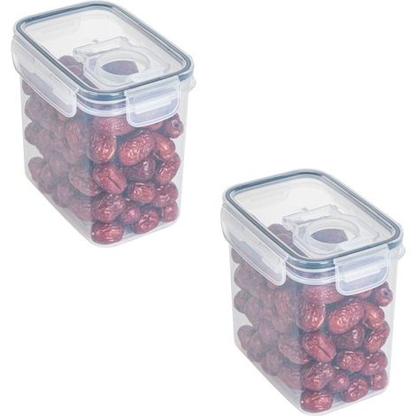 Cubo de arroz de plástico transparente de 2 piezas, Resistente a la humedad y mantiene los alimentos frescos, 1400 ml, Transparente (1/5)
