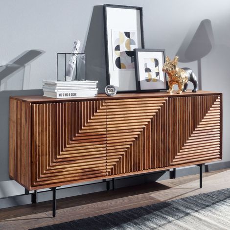 Buffet 3 portes 148x40x72 cm en bois de sheesham marron et noir (1/5)