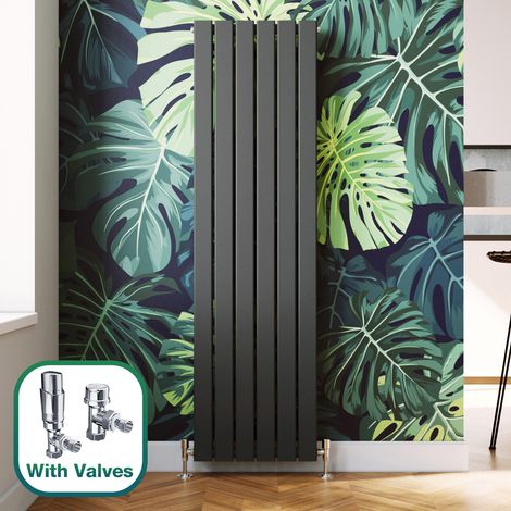 ELEGANT 1600 x 452 mm Vertical Steel Radiator Double Premium Mild Steel Flat Panel + Chrome Thermostatic Radiator Valves Suitable for Any Room (1/5)