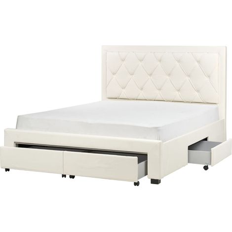 Bed with Storage Drawers Velvet LIEVIN 160 x 200 cm (EU King Size) Light Beige