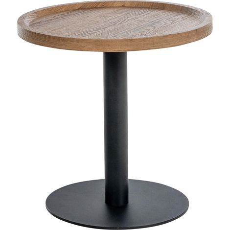 Table d'appoint moderne plateau rond en bois marron Ø40cm design avec pied central en métal noir 100009157