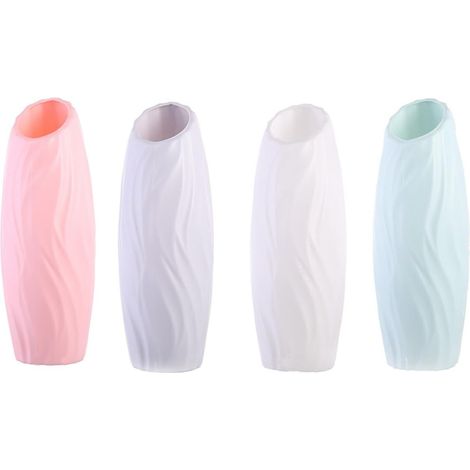 Lot de 4 Vases Nordiques en Plastique Géométriques, Décoration Intérieure pour Salon, Pots à Fleurs Séchées en Gris, Rose, Bleu et Blanc, Accessoires Modernes pour Arrangements (1/5)