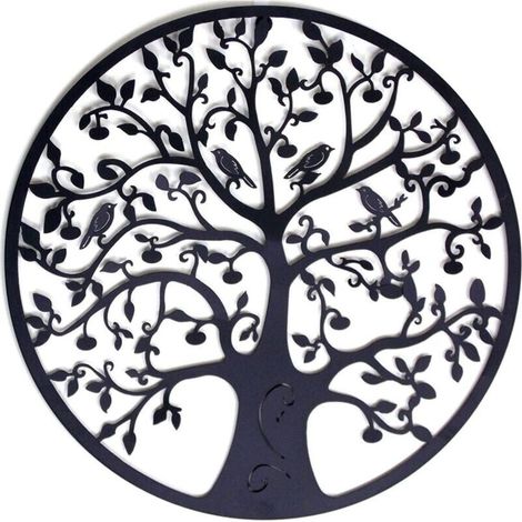 Décoration Murale en métal Arbre de Vie Décoration Murale en métal Décoration Murale en métal Décoration intérieure, tentures murales 30x30 cm Noir,Black-- (1/5)