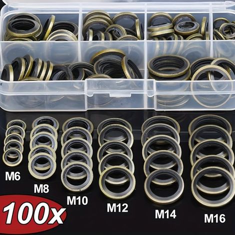 100-teiliger Gummidichtungssatz - Gummidichtungen in verschiedenen Größen für Öltanks von Pkw und Lkw (M6/M8/M10/M12/M14)
