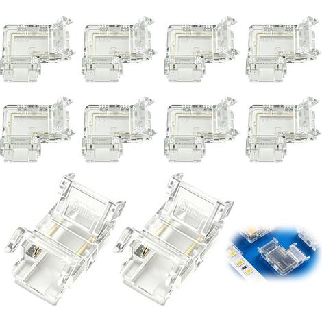 Connecteur Ruban LED COB 10 Pièces 2 Broches 8mm et 10mm, Raccord d'Angle en L et Droit Sans Soudure pour Bande Lumineuse, Connexion Rapide et Stable pour Éclairage Intérieur (1/5)