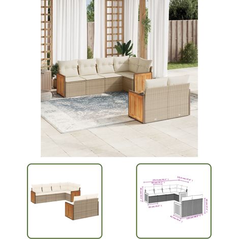 The Living Store 7-tlg. Garten-Sofagarnitur mit Kissen Beige Poly Rattan - Gartensofas - Outdoor Möbel - Lounge Set - Rattan Gartenmöbel - Gartenlounge (1/3)