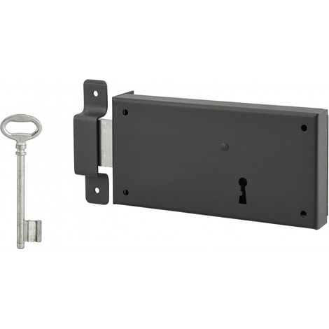 Serratura orizzontale da applicare con chiave per porta di cantina, solo catenaccio, sinistra, asse 105mm, 160x80mm, nero, 1 chiave - THIRARD