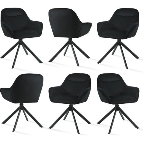 Goeurvant 360° Drehstühle mit weichem Sitz, eleganter, geschwungener Rückenlehne und ergonomischen Armlehnen, stilvoller Komfort für jedes Zimmer - 6er Set - Schwarz