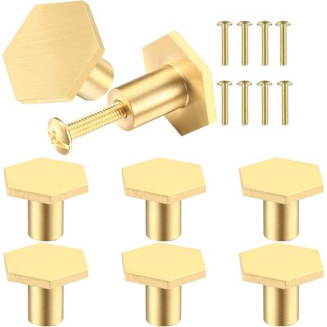 Lot de 8 boutons de meubles en laiton massif, boutons de porte hexagonaux, poignées de tiroir dorées, pour armoires, placards, tiroirs de commode, salle de bain, baignoire. (1/4)