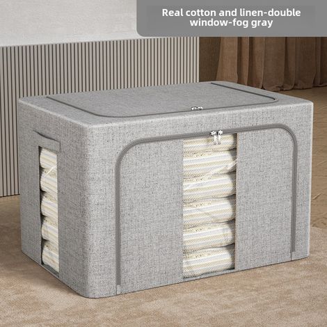 Caja de almacenamiento grande para el hogar, hecha de algodón y lino, de gran capacidad, plegable, para ropa, extragrande y gruesa (gris niebla, 24 l (40 x 30 x 20 cm)) (1/5)