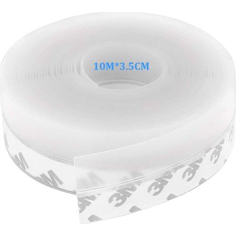 Bas de Porte Adhésif, 10M x 3,5CM Bande d'étanchéité Auto-adhésive de Silicone pour Porte et Fenetre. Protection contre l 'eau, Protection contre les Insectes, Réduction du Bruit(Transparent) (1/5)
