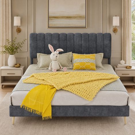 Cama tapizada 140x200 cm con cabecero suave, gris, sin colchón (1/5)