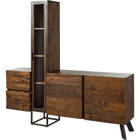 Tavolo consolle in legno di acacia / legno riciclato 193x38x185 laccato marrone SEVILLA 07