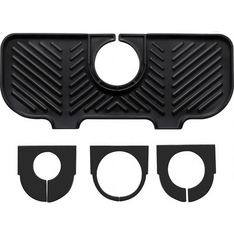 Tapis d'égouttement en silicone pour robinet, tapis d'évier sous robinet, organisateur pour éponges, brosses, savons, noir (1/5)