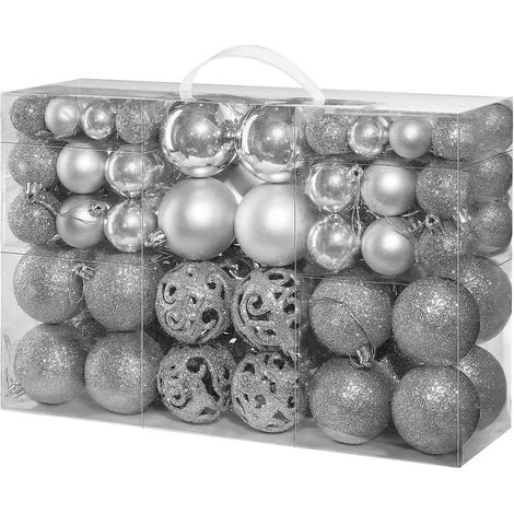 100 Stück bruchsichere Weihnachtskugeln, Christbaumschmuck, ideal für Partys, Hochzeiten und andere Feiern (Silber) (1/5)