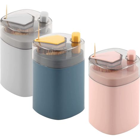 Lot de 3 distributeurs de cure-dents automatiques à ouverture facile, avec compartiment de rangement pratique et robuste pour la cuisine et les restaurants. Boîte de rangement portable et sécurisée po