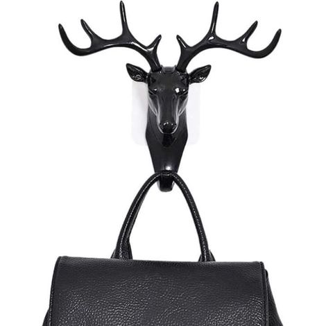 Patère - Animaux - Tête de Cerf - Noir - Plastique - Décoratif et Pratique (1/4)