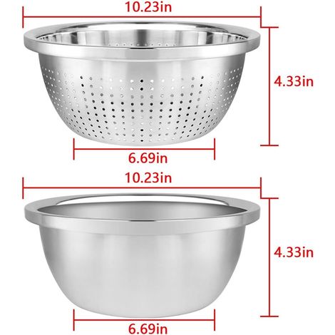 Scolapasta in acciaio inox 304 - Scolapasta in metallo - Scolapasta Groot con ciotola per mescolare - Scolapasta e colino da cucina in acciaio inox 304 - 2 in 1 - Rimovibile, per riso, verdure, frutta (1/4)