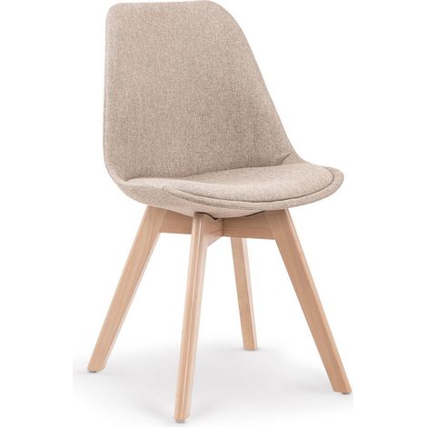 Chaise confort bois massif et tissu beige Bertil (1/3)