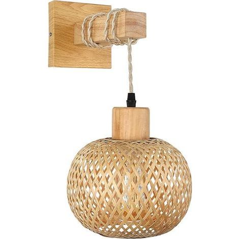 Applique murale en rotin – Lampe rustique pour salon et entrée – Éclairage chaleureux – Compatible ampoules LED – Installation facile (1/5)