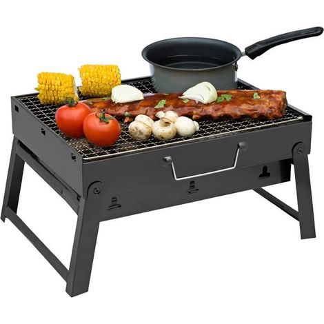 Barbecue - Mini barbecue portable pliable - Léger - Grande surface de cuisson - Charbon