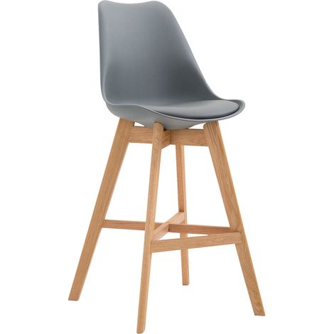 Taburete de bar estilo escandinavo con reposapiés de madera, asientos de plástico gris y sintético TDB10372 (1/4)