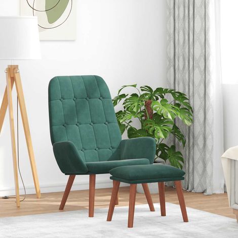 vidaXL Poltrona Relax con Poggiapiedi Verde Scuro in Velluto (1/5)