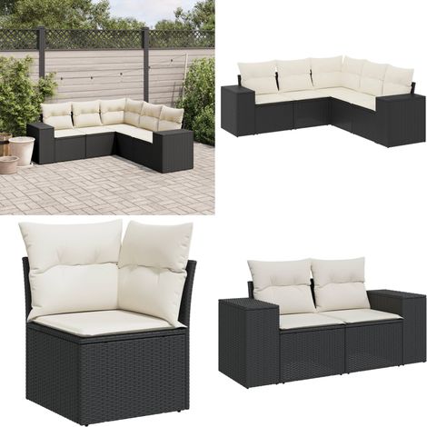 5-tlg. Garten-Sofagarnitur mit Kissen Schwarz Poly Rattan - Gartengeset - Outdoor Möbel - Gartenlounge - Lounge Set - Rattan Sessel - Home & Living (1/5)