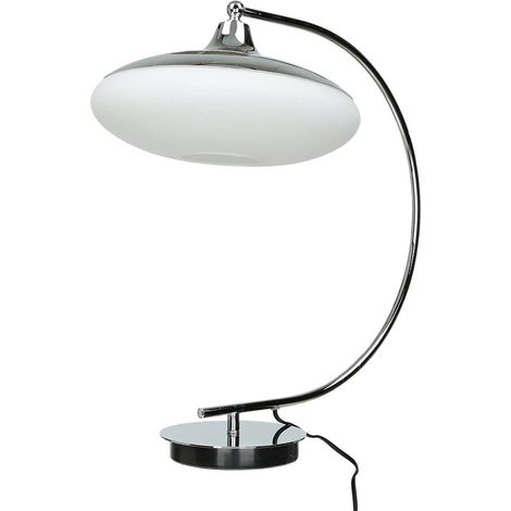 Tischleuchte Bauhaus Design Weiß Chrom E27 45 cm Glas Metall Schreibtischlampe