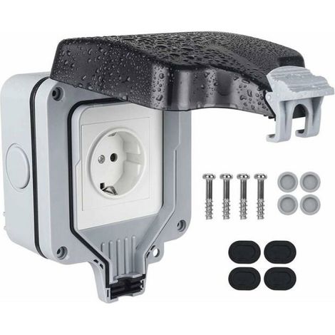 Prise Murale Extérieure - IP66 - Interrupteur Intégré - Couvercle Verrouillable - ABS - 220–250 V - 1 Pièce (1/4)