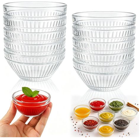 10 Pièces Petits Bols en Verre 7.5cm, 75ml Mini Coupelle en Verre Empilables pour Les Bol Transparent pour Sauces, Garnitures, Snacks, Lavable au Lave-vaisselle (1/5)