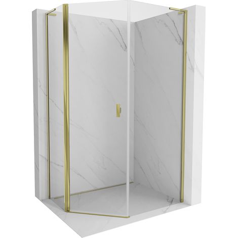 Mexen Mist L cabina de ducha pentagonal asimétrica con puerta abatible 80 x 100 cm, transparente, dorada - 8A8L-080-100-50-00 (1/5)