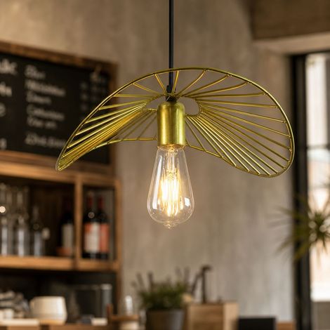 Suspension design feuille en fer, style nordique doré ou noir. Douille E27, diamètre 37cm. Luminaire décoratif idéal pour bar et restaurant (1/4)
