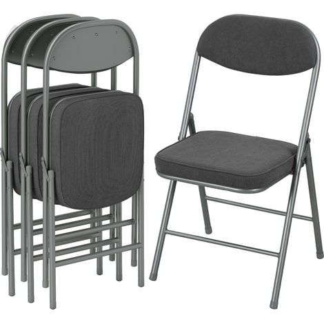 HOMCOM Folding Chairs Set of 4 with Cushioned Seat, Steel Frame, Dark Grey